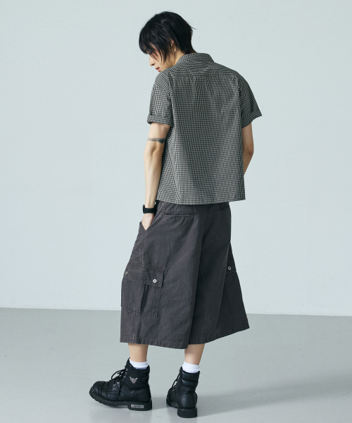 Washed Cotton Wide Cargo Bermuda Pants [Charcoal] thumbnail 6