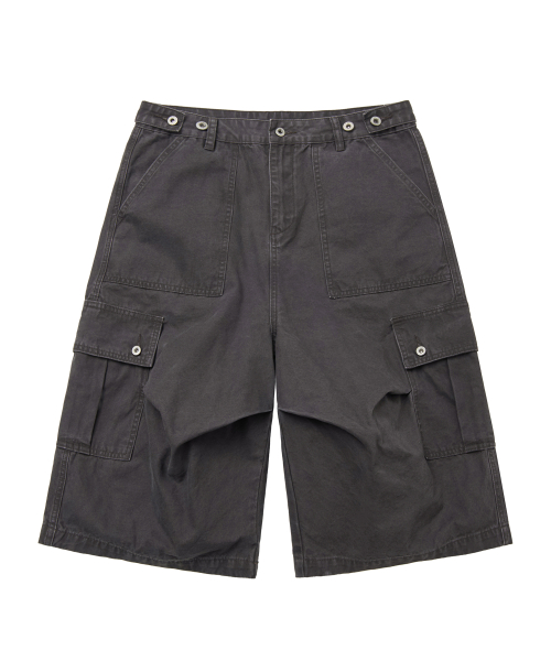 Washed Cotton Wide Cargo Bermuda Pants [Charcoal] thumbnail 7