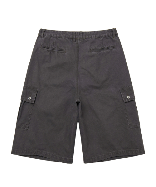 Washed Cotton Wide Cargo Bermuda Pants [Charcoal] thumbnail 8