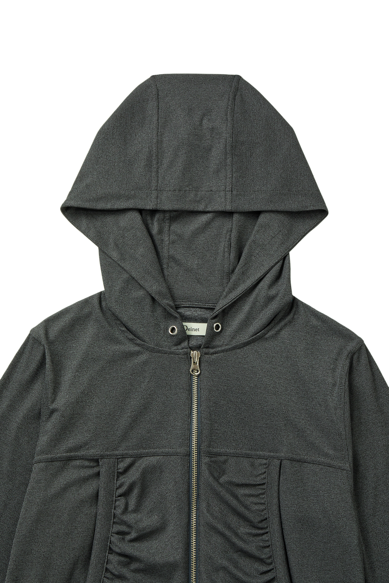 SHIRRING HOOD ZIP UP IN DARK GREY