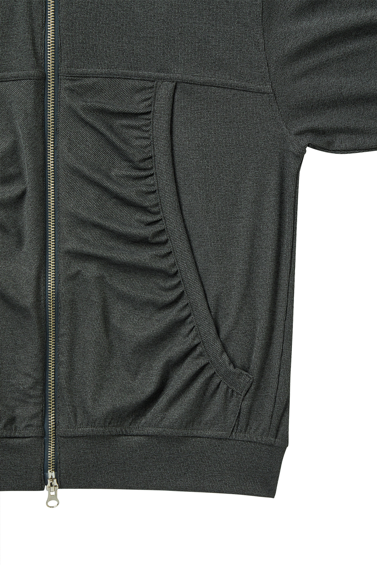 SHIRRING HOOD ZIP UP IN DARK GREY