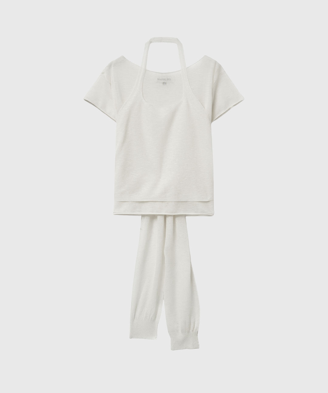 woman see through halter neck layered knit set [ivory]