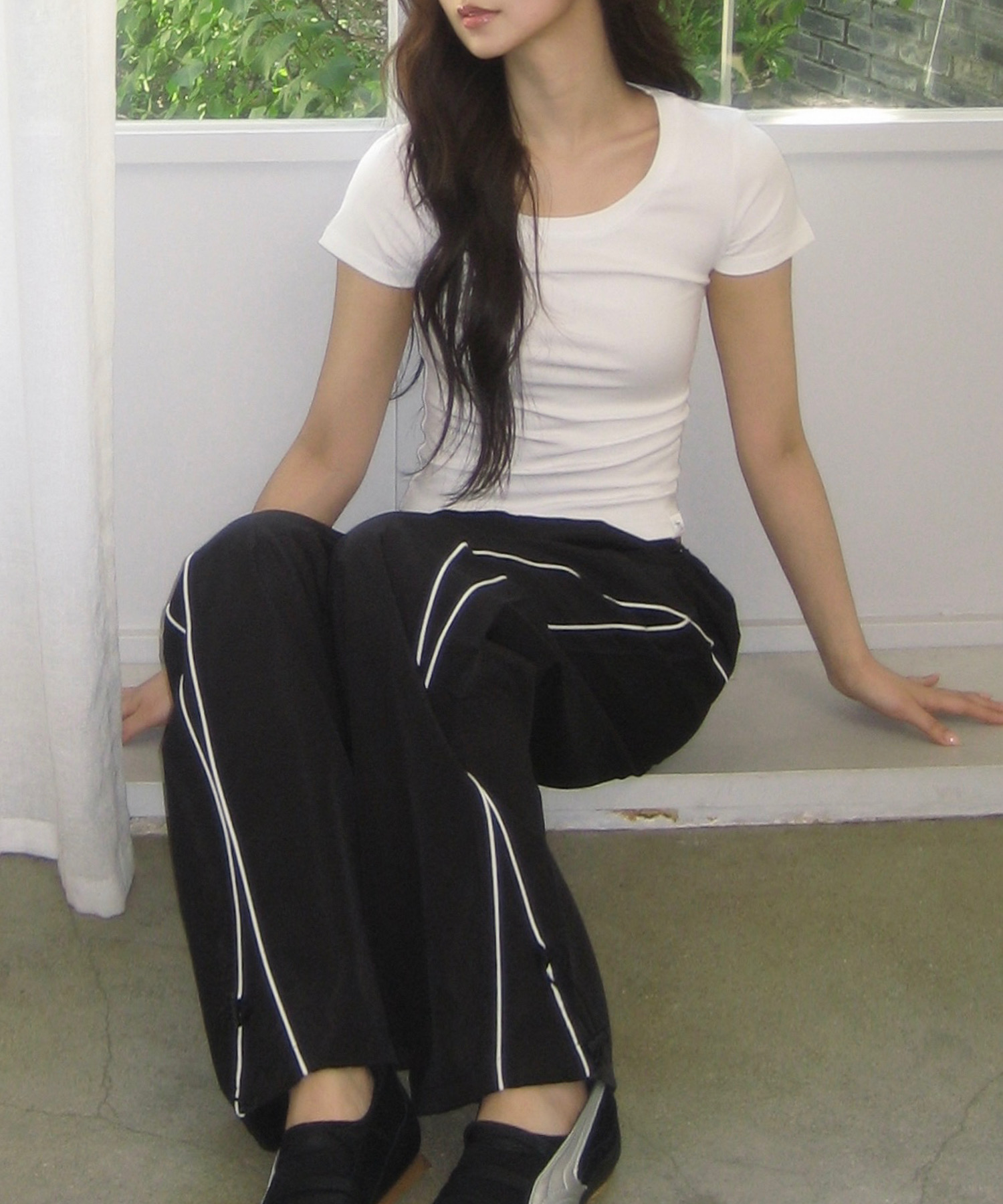 Pipe side line track pants - BLACK