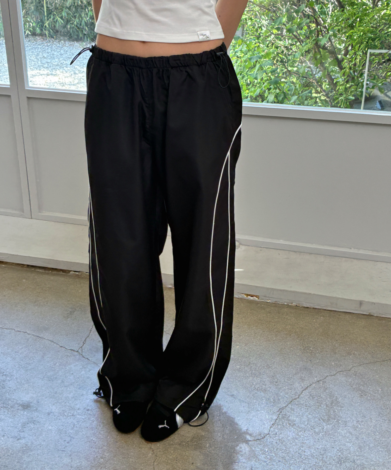 Pipe side line track pants - BLACK