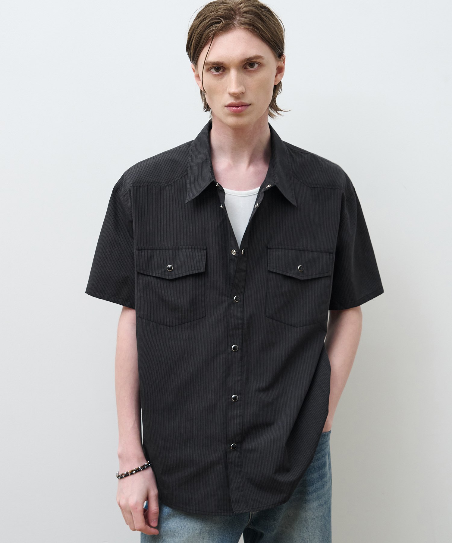LUCHE STRIPE HALF WESTERN SHIRT [BLACK]