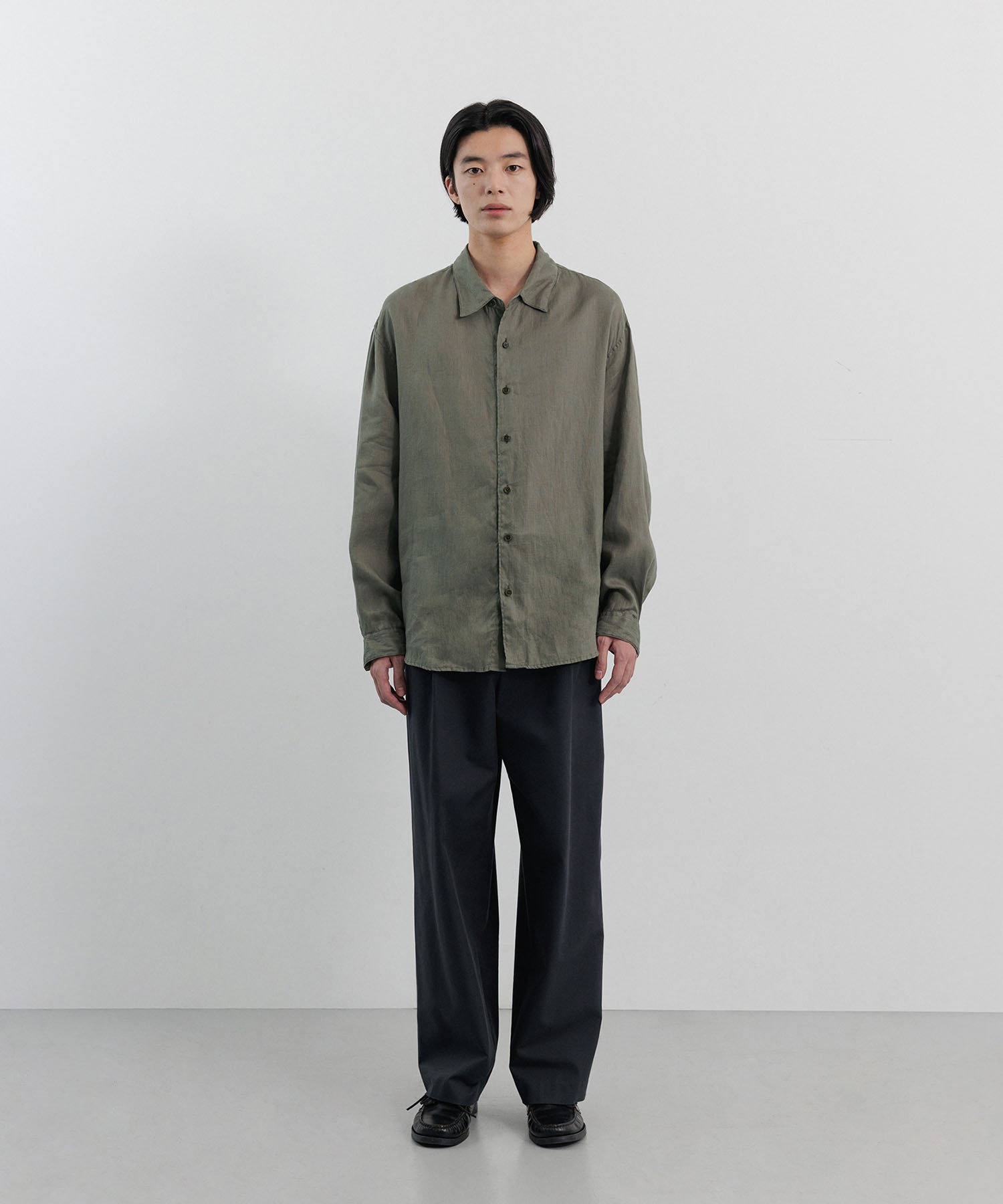 FRENCH LINEN SHIRT_PESTO