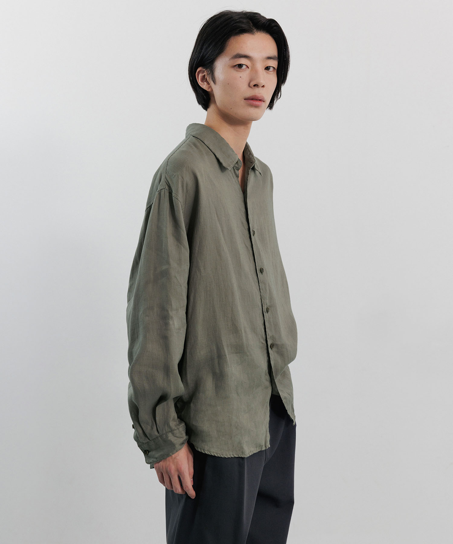FRENCH LINEN SHIRT_PESTO