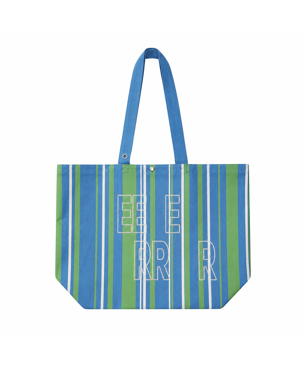 Weekend warrior stripe embroid canvas tote-bag (Blue green)