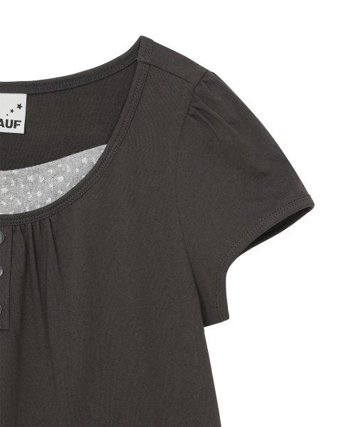 Shirring Layered Pocket Dress [Charcoal Mint] thumbnail 4