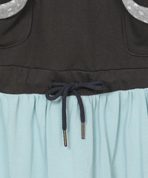 Shirring Layered Pocket Dress [Charcoal Mint] thumbnail 5