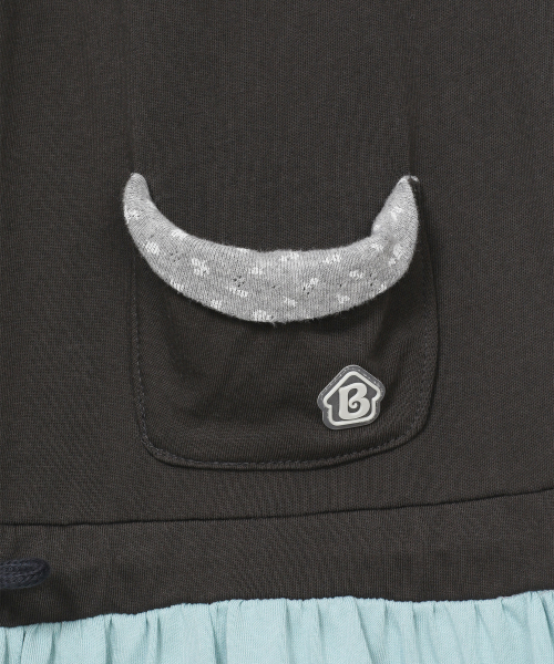 Shirring Layered Pocket Dress [Charcoal Mint] thumbnail 6