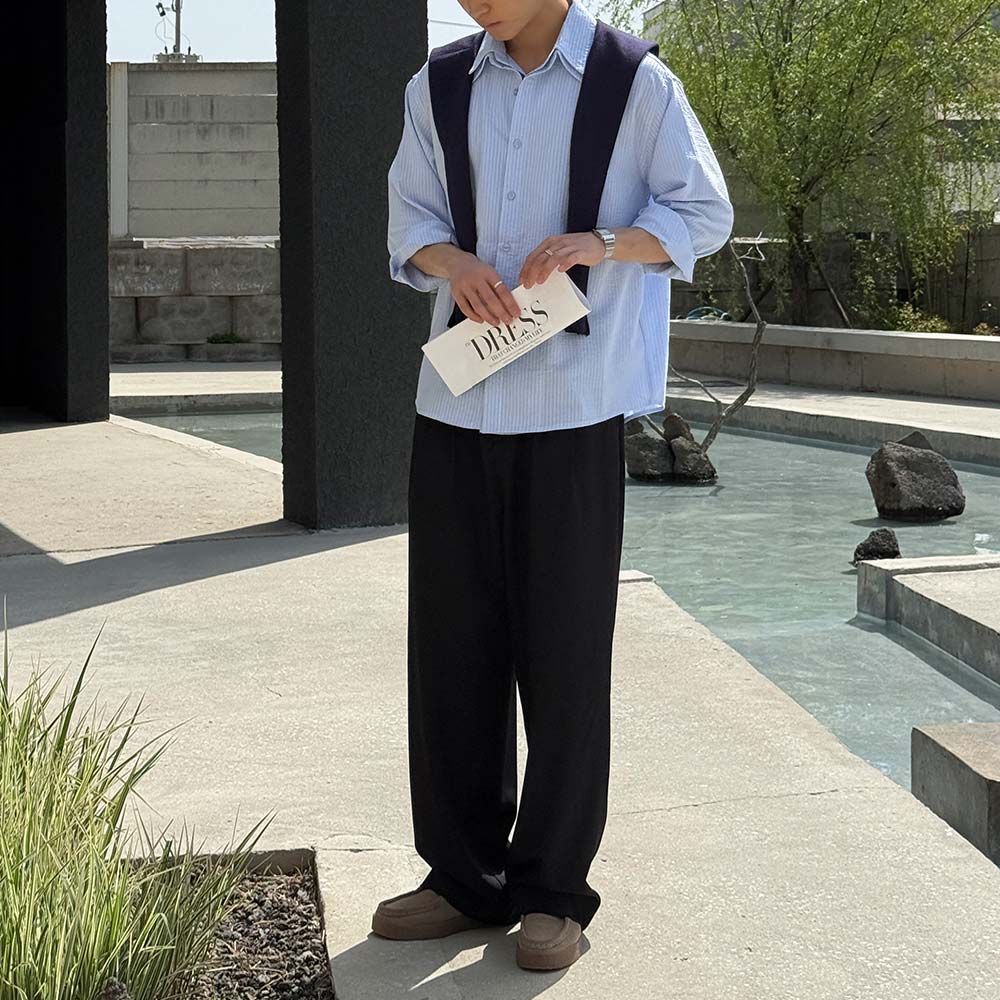 [Big Size 32-46-5 kg брюки] Mono Easy Back Banding Two-Pin Tuck Slacks