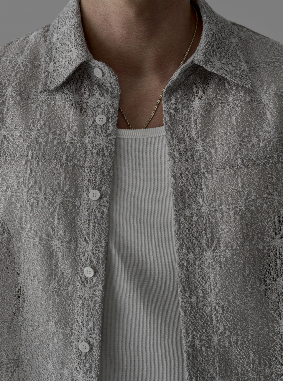 SHEER CROCHET CROP SHIRT - 3 COLORS LIGHT GREY