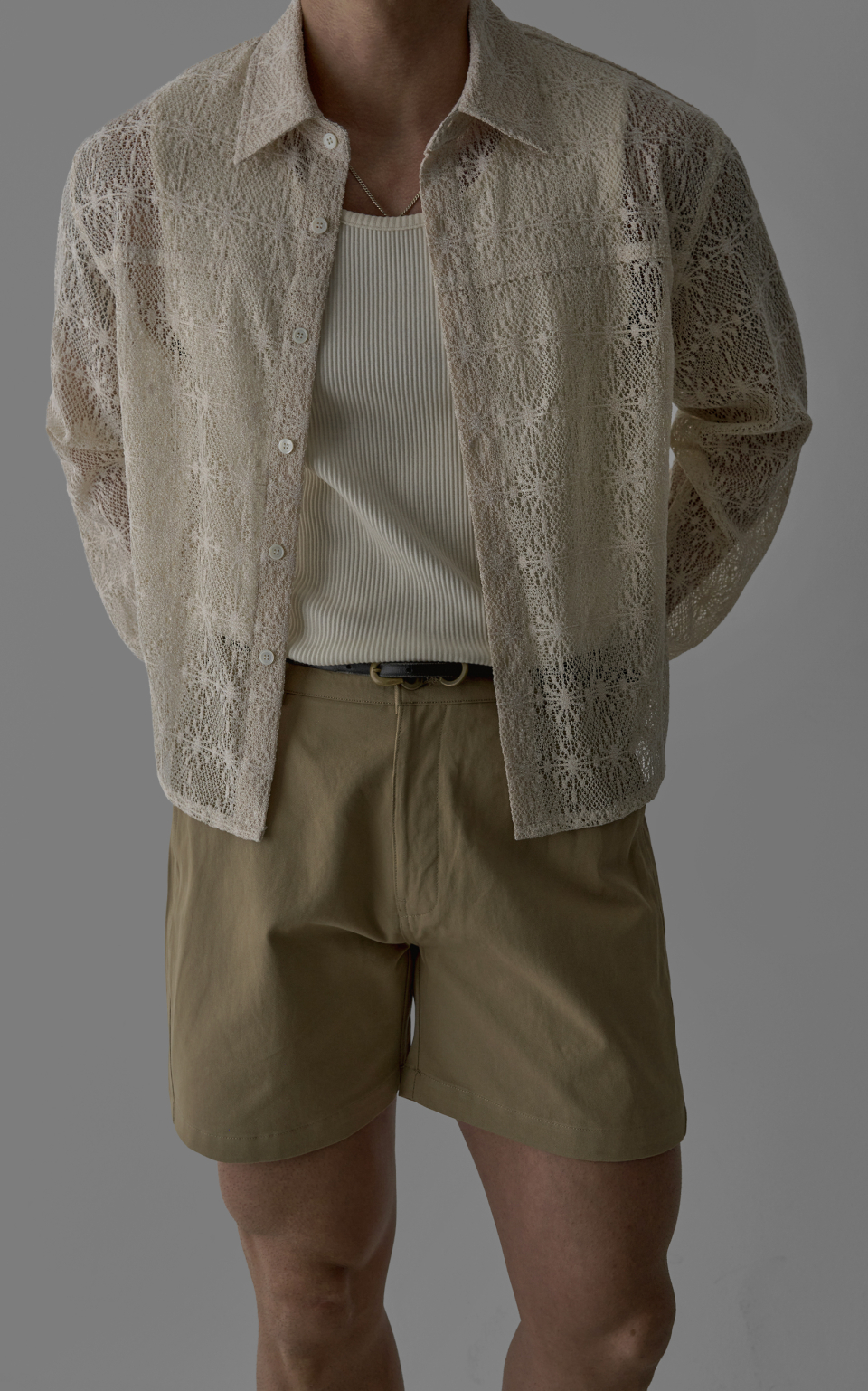 SHEER CROCHET CROP SHIRT - 3 COLORS IVORY