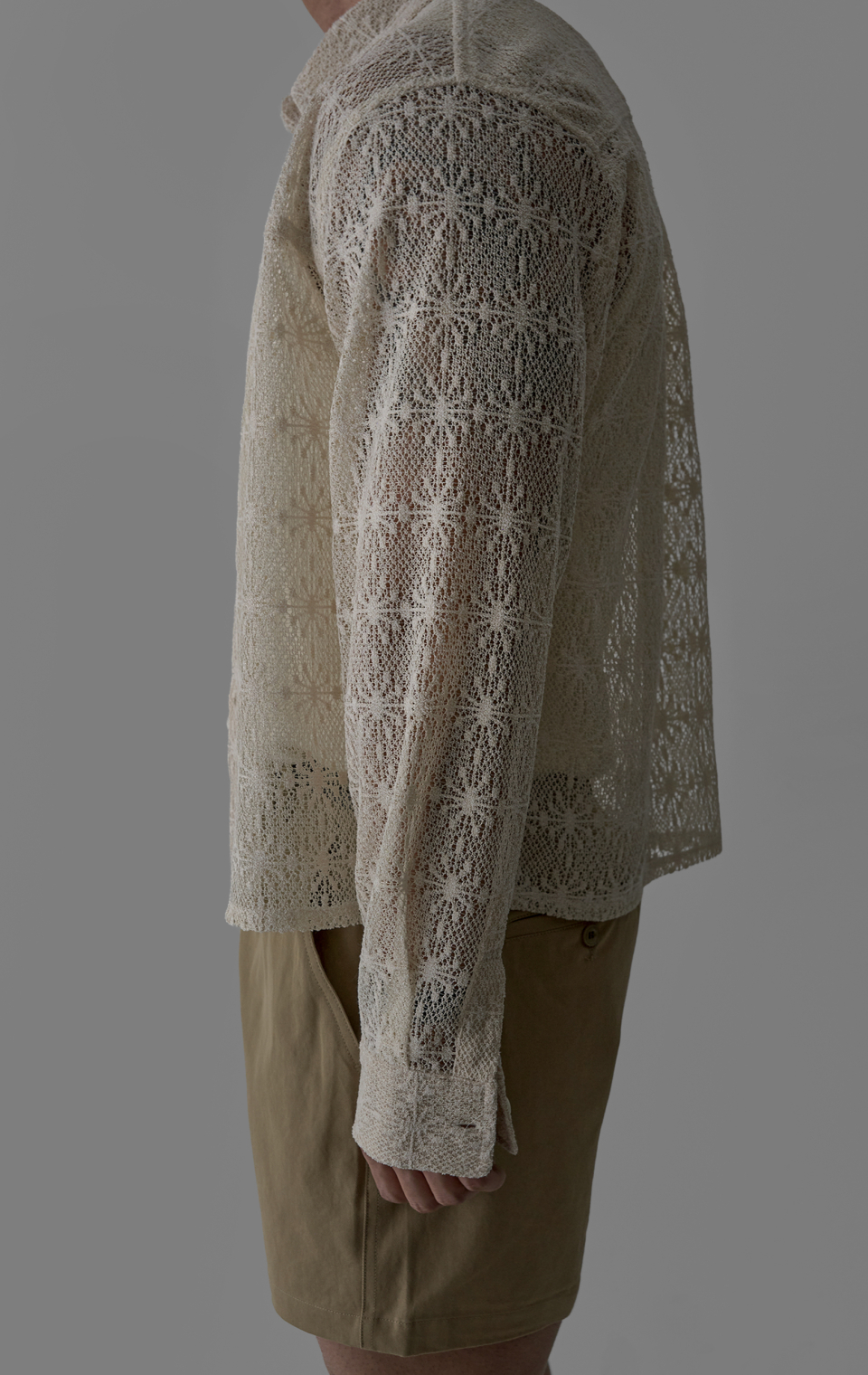 SHEER CROCHET CROP SHIRT - 3 COLORS IVORY