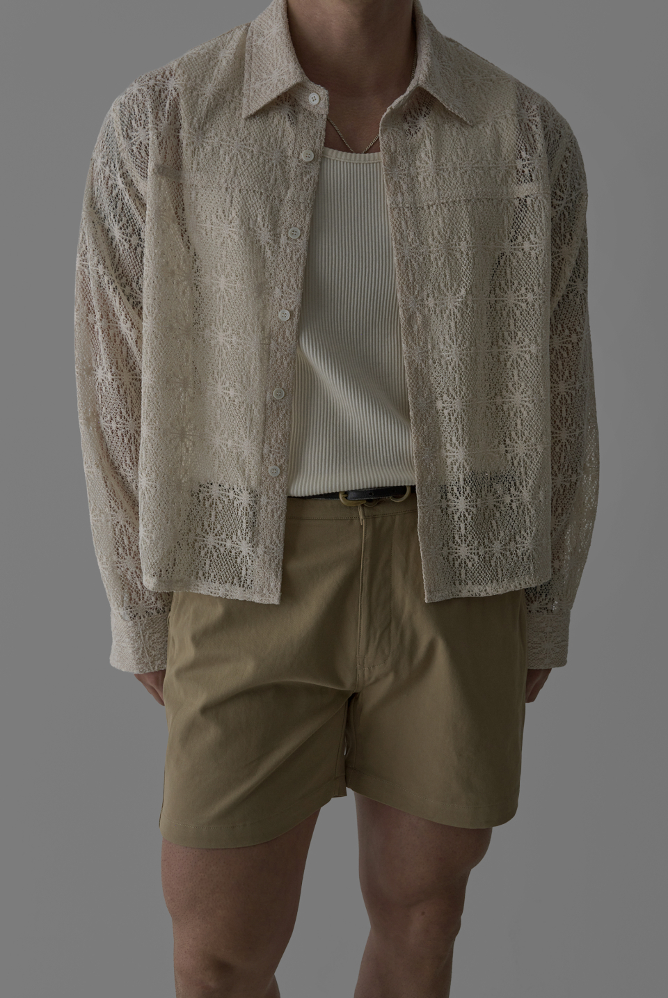 SHEER CROCHET CROP SHIRT - 3 COLORS IVORY