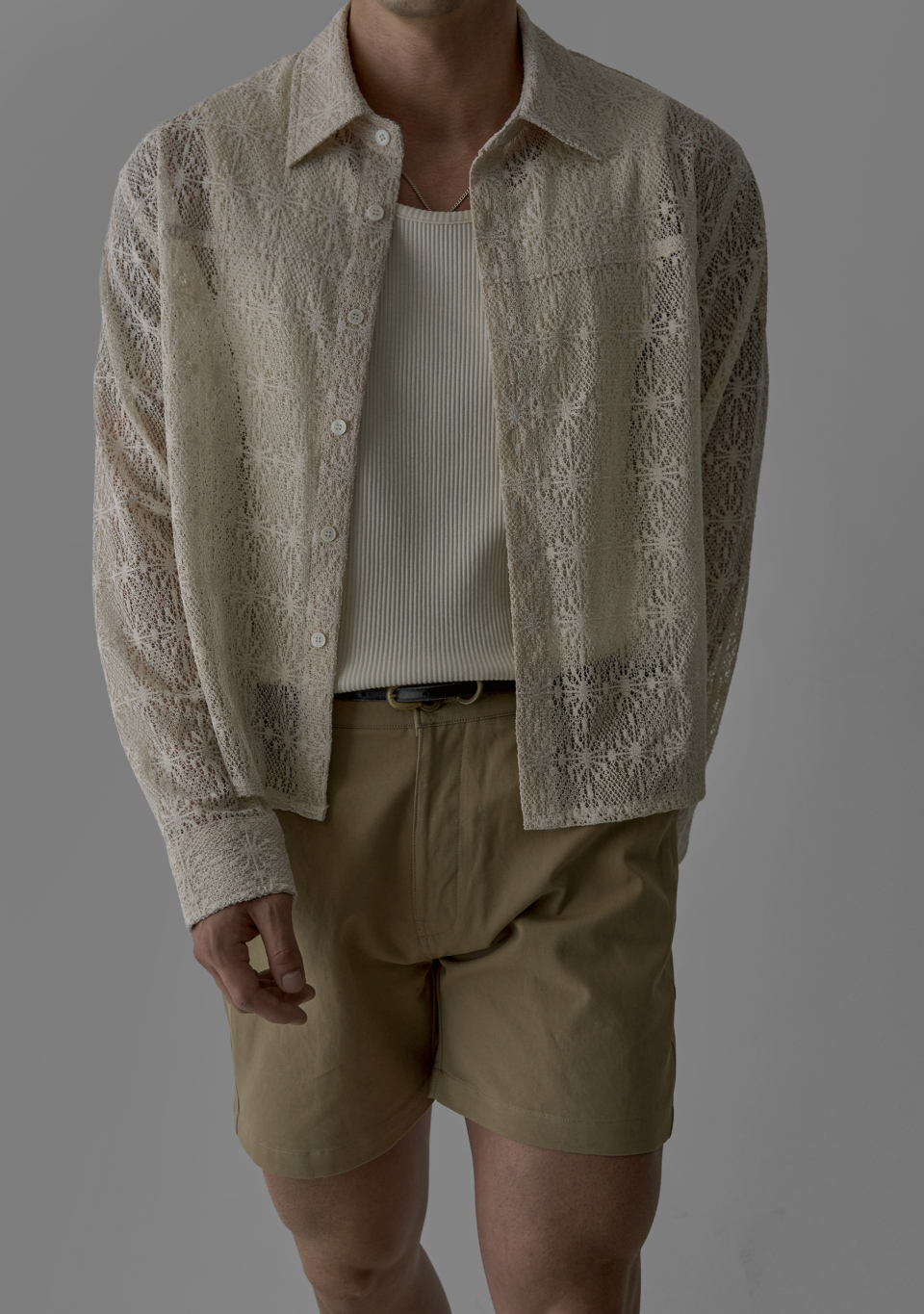 SHEER CROCHET CROP SHIRT - 3 COLORS IVORY