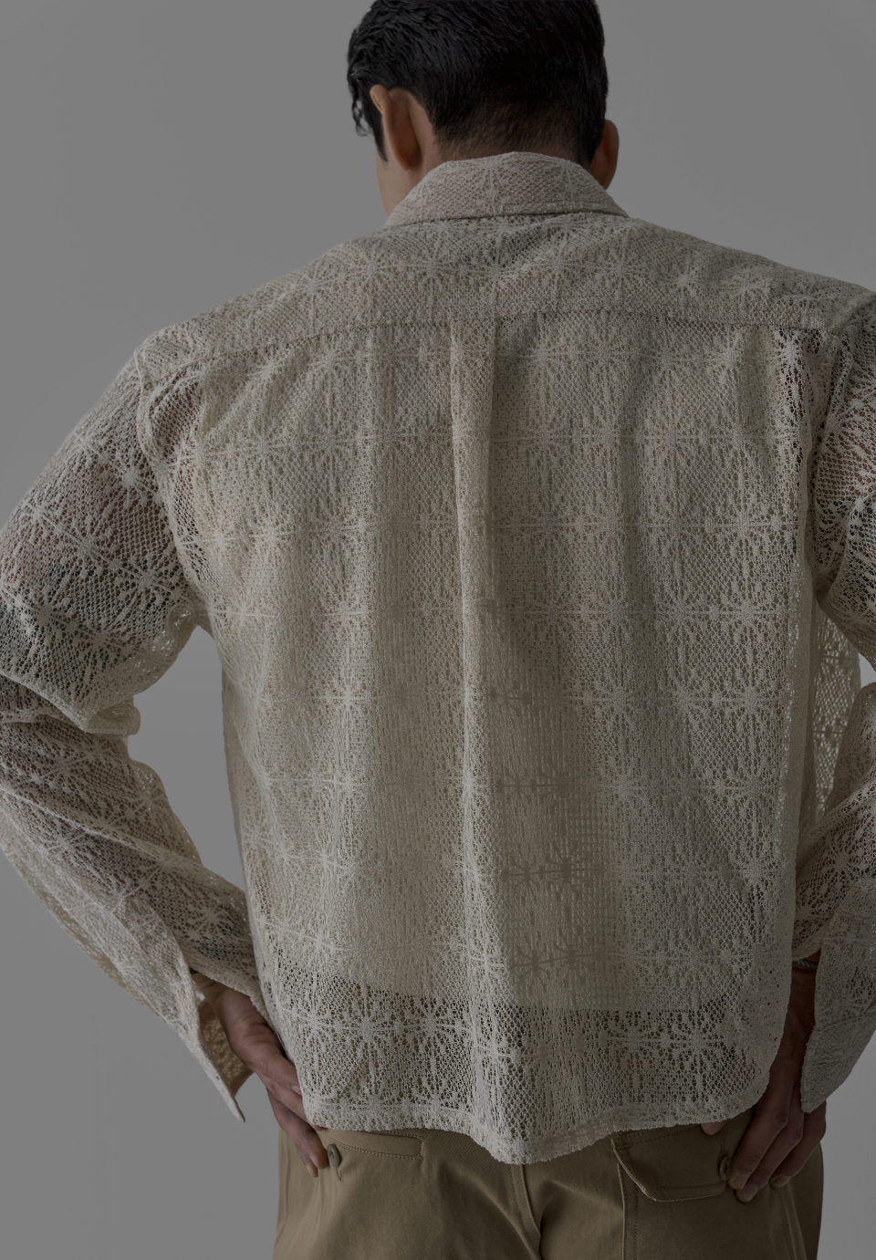 SHEER CROCHET CROP SHIRT - 3 COLORS IVORY