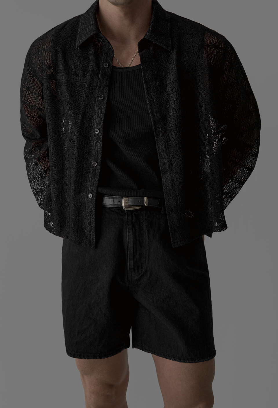 SHEER CROCHET CROP SHIRT - 3 COLORS BLACK