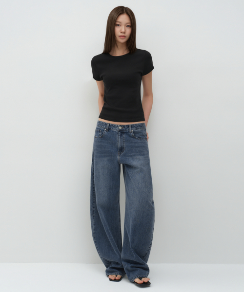 WOMEN'S ESSENTIALS CURVED DENIM PANTS [MEDIUM INDIGO] thumbnail 4