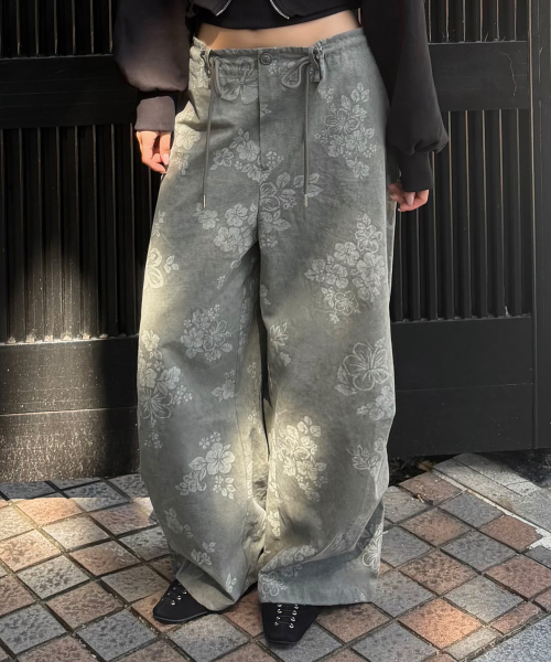 FLOWER WIDE PANTS / KHAKI