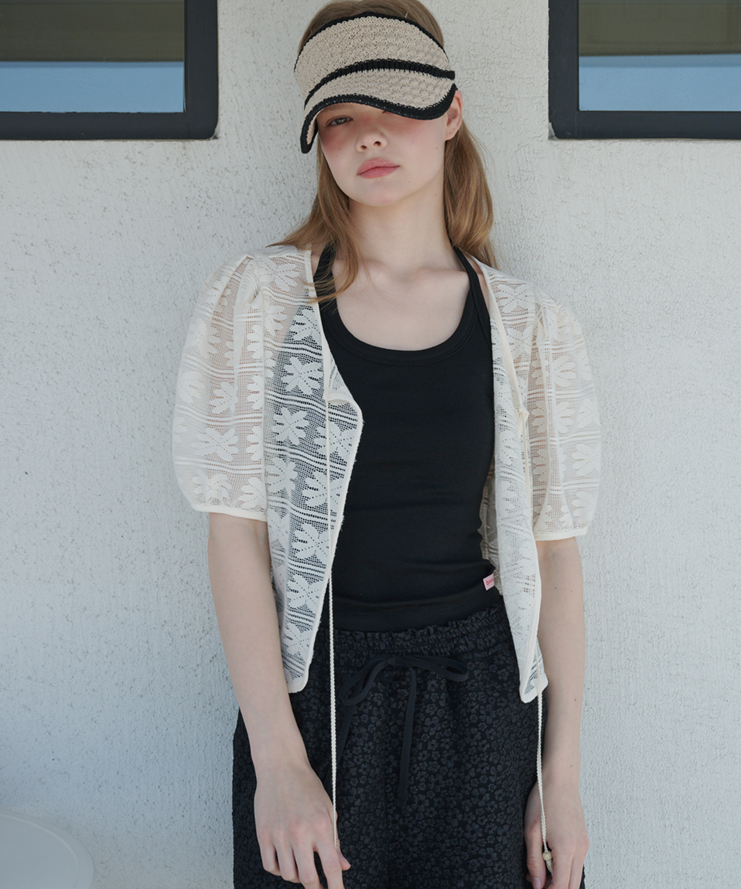 Crochet Lace Puff Sleeve Floral Jacket Beige