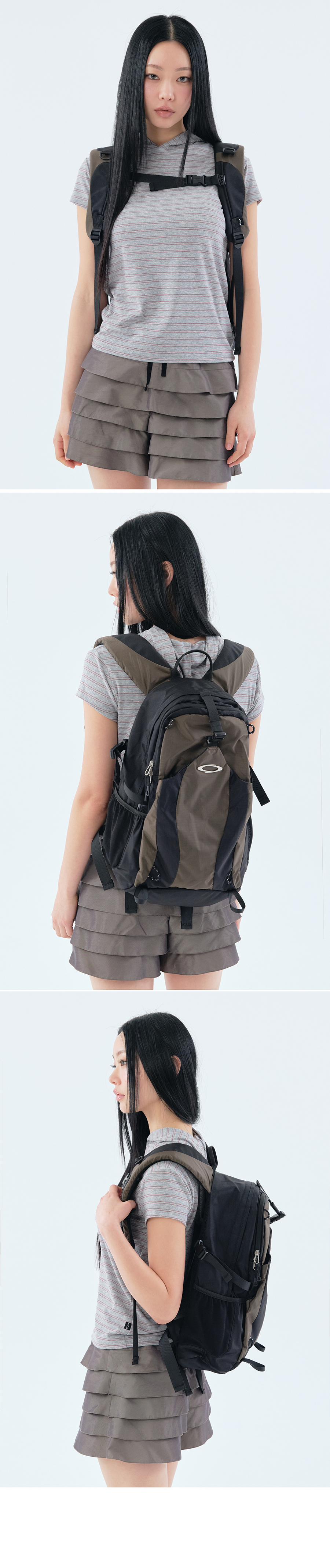 NYLON DOUBLE BACKPACK - 3 COLORS BROWN