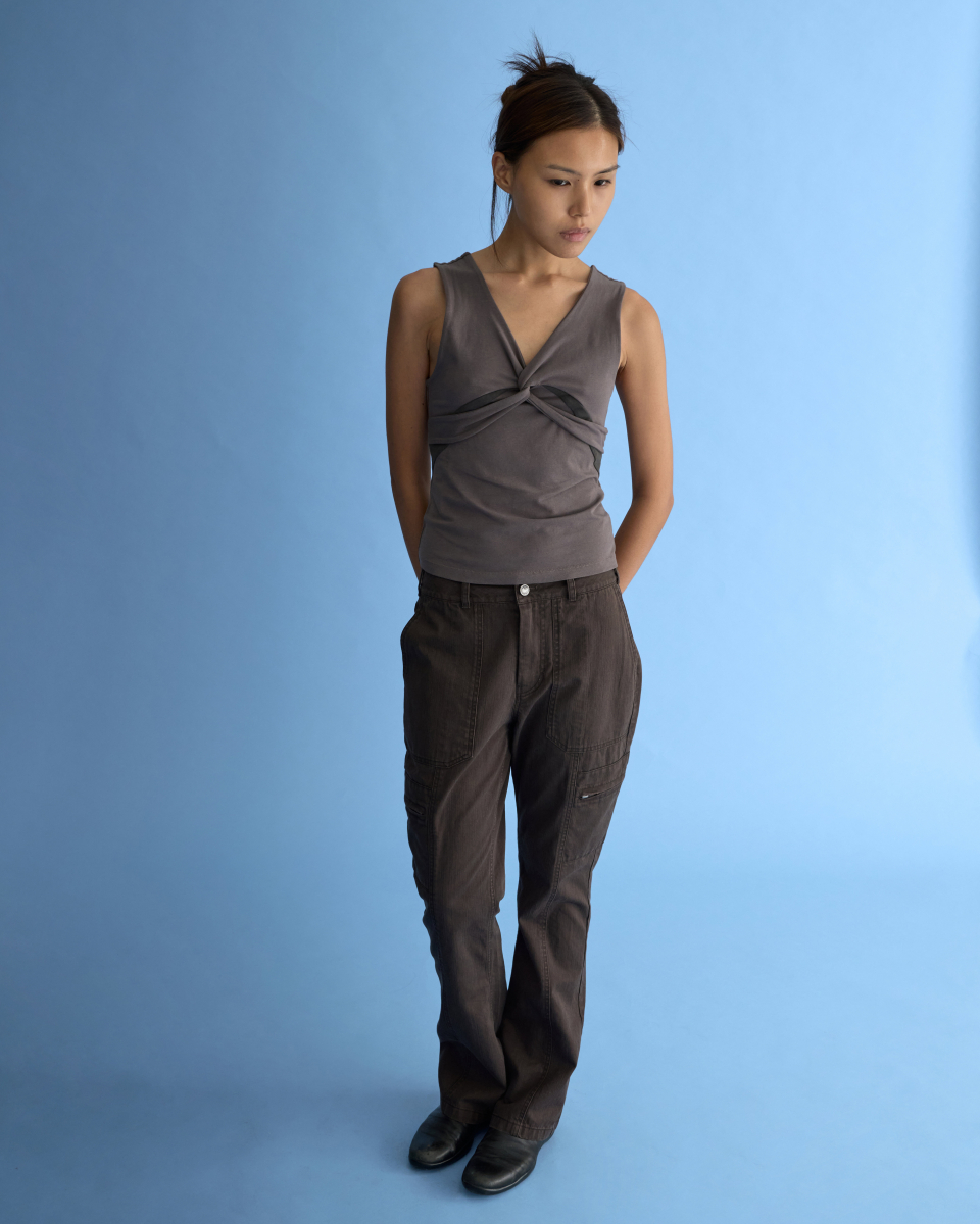 DRAPED TWIST SLEEVELESS - 2 COLORS CHARCOAL