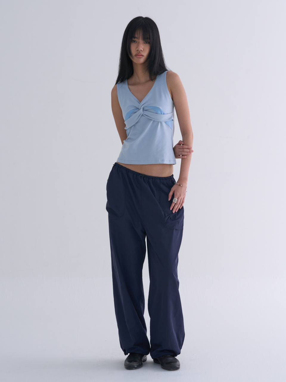 DRAPED TWIST SLEEVELESS - 2 COLORS SKY BLUE