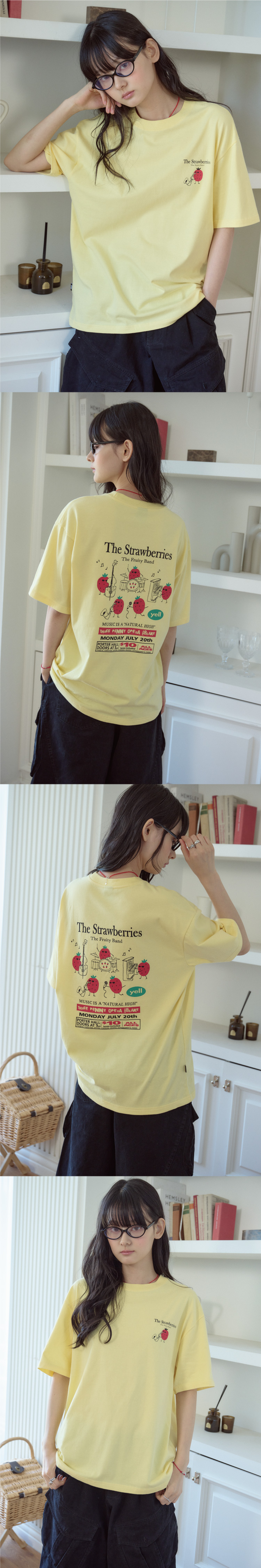 STRAWBERRY BAND SHORT SLEEVE TEE - 3 COLORS AS SHOWN