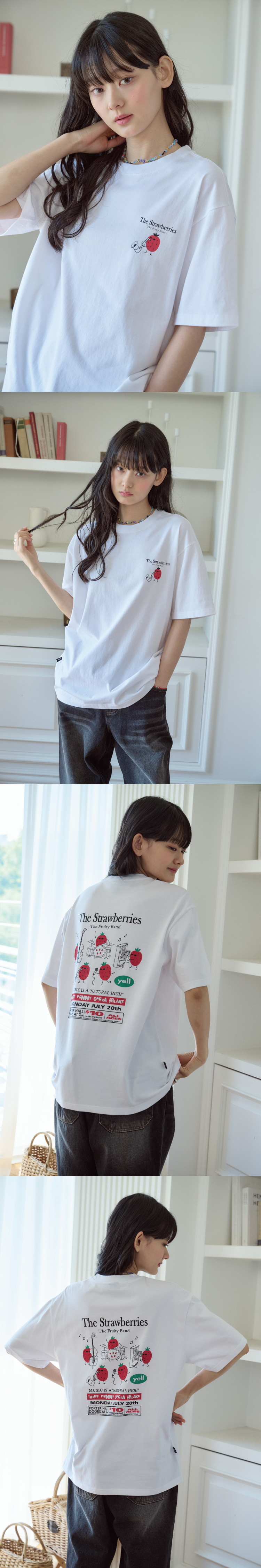 STRAWBERRY BAND SHORT SLEEVE TEE - 3 COLORS WHITE