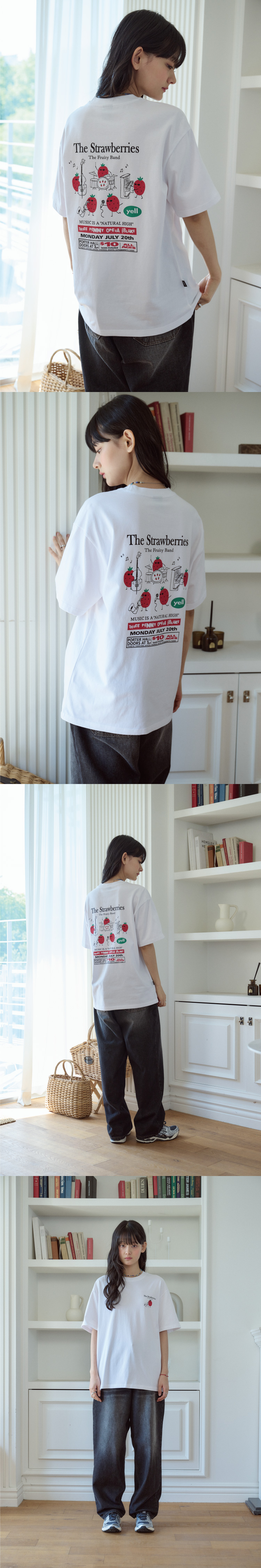 STRAWBERRY BAND SHORT SLEEVE TEE - 3 COLORS WHITE