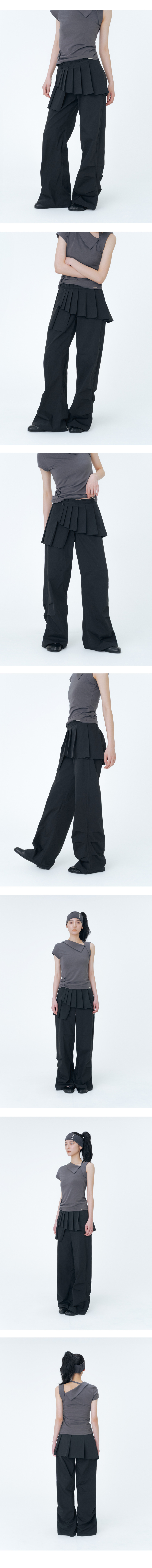 SPIRAL PLEATS SKIRT PANTS - 2 COLORS BLACK