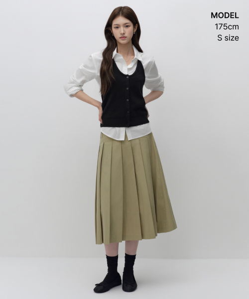 Womens CN Pleated Midi Skirt [Beige] thumbnail 2