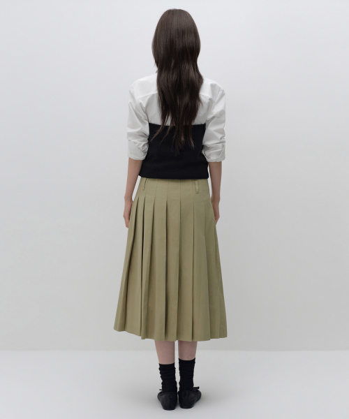 Womens CN Pleated Midi Skirt [Beige] thumbnail 3