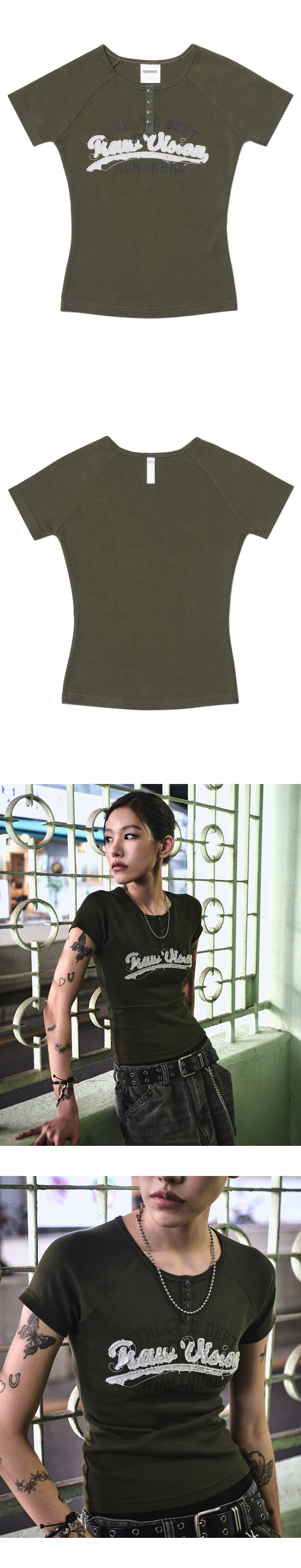 R.V APPLIQUE RAGLAN T-SHIRT - 2 COLORS OLIVE