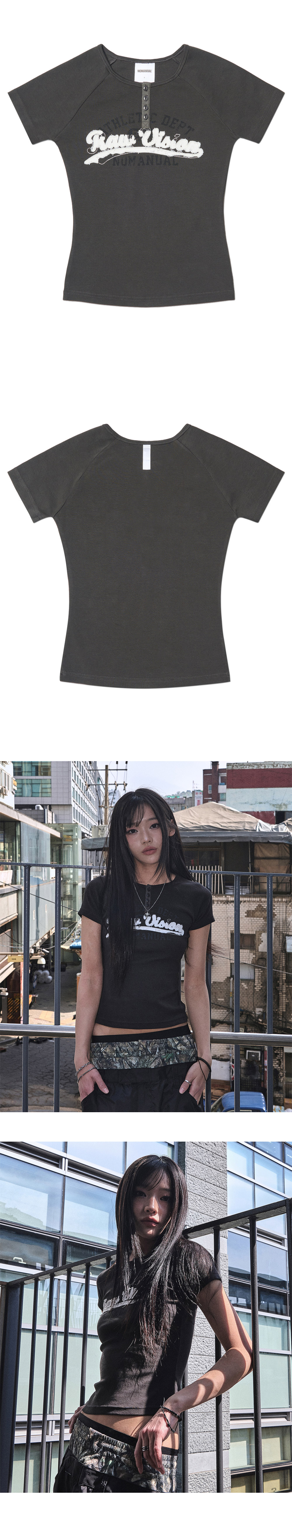 R.V APPLIQUE RAGLAN T-SHIRT - 2 COLORS CHARCOAL
