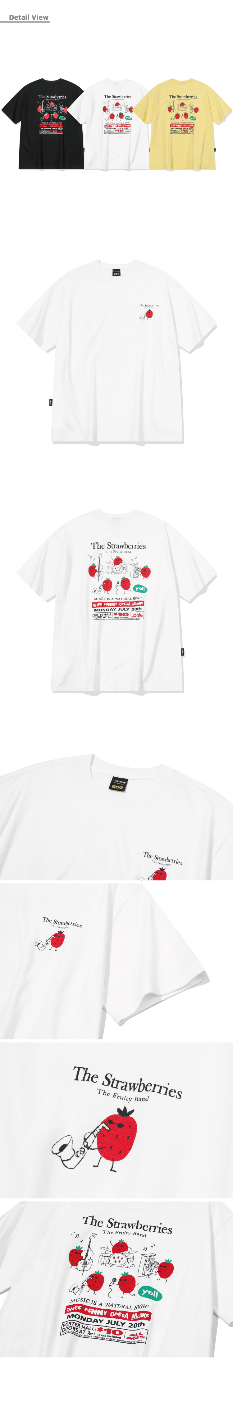 STRAWBERRY BAND SHORT SLEEVE TEE - 3 COLORS WHITE