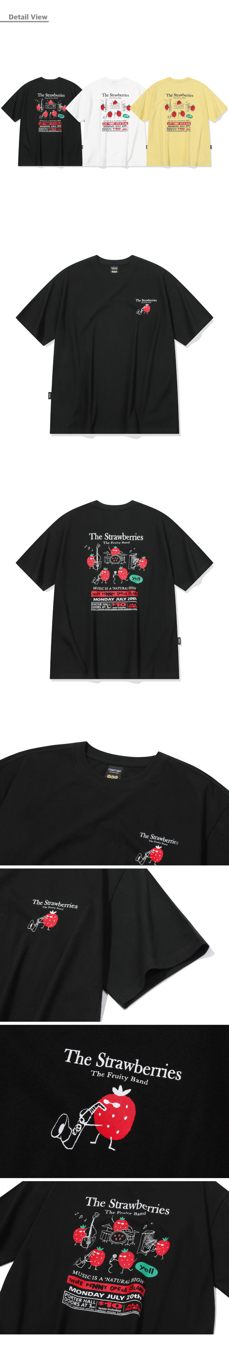 STRAWBERRY BAND SHORT SLEEVE TEE - 3 COLORS BLACK