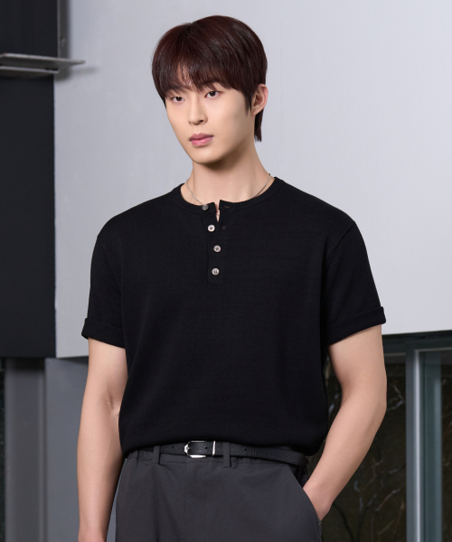 26 SS Washable Linen Henley Neck Crop Knit (6 Colors) thumbnail 4