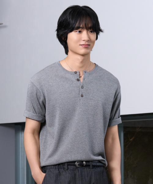 26 SS Washable Linen Henley Neck Crop Knit (6 Colors) thumbnail 6