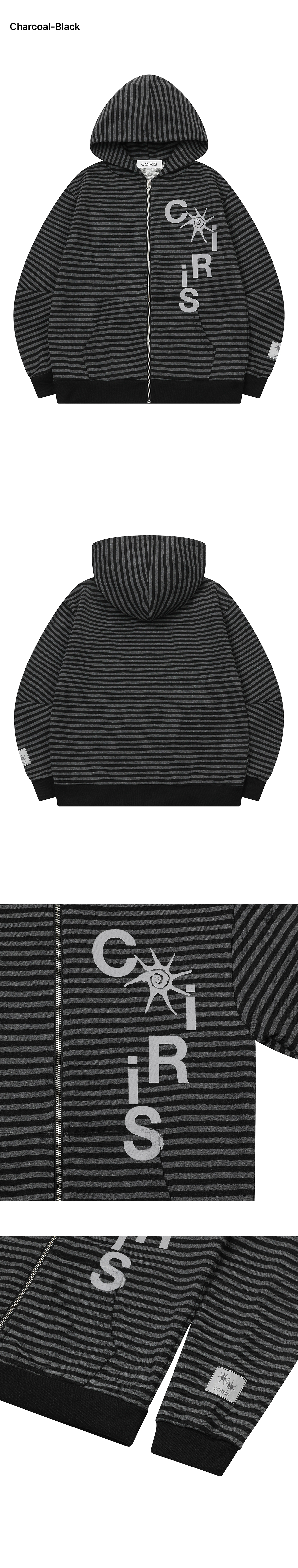 STRIPE HOODIE UNISEX CHARCOAL