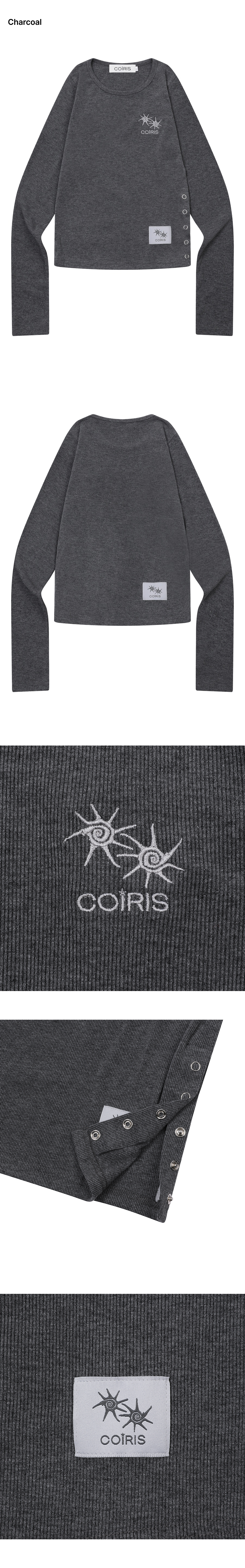 SORE SIDE BUTTON LONG SLEEVE TEE - 3 COLORS CHARCOAL