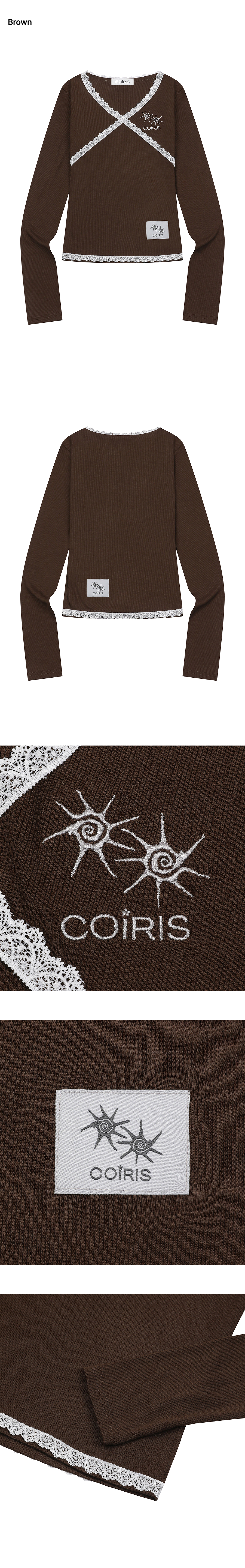 LACE CROSS V-NECK LONG SLEEVE TEE - 4 COLORS BLACK
