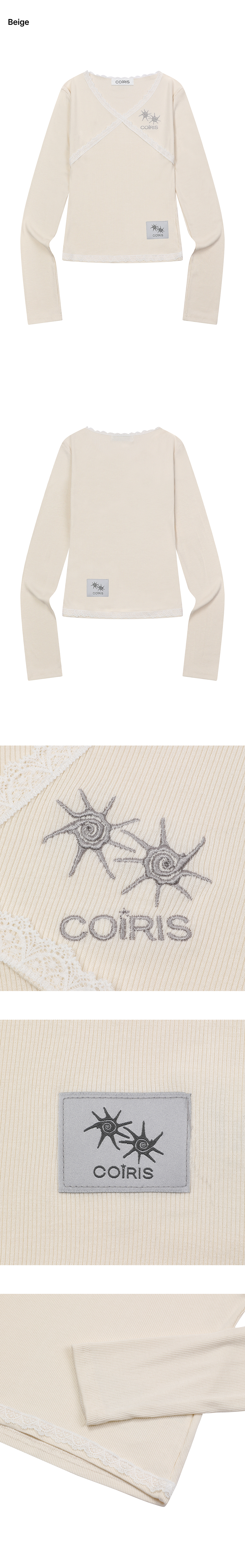 LACE CROSS V-NECK LONG SLEEVE TEE - 4 COLORS BLACK