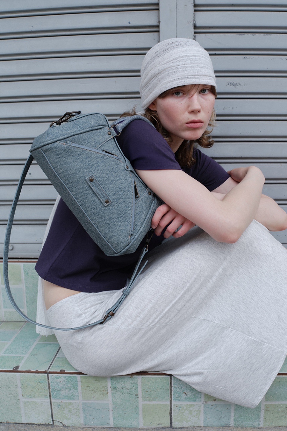 sunburnproject バッグ 썬번프로젝트(SUNBURNPROJECT) FAUX LEATHER MINI M.O.S BAG, DENIM