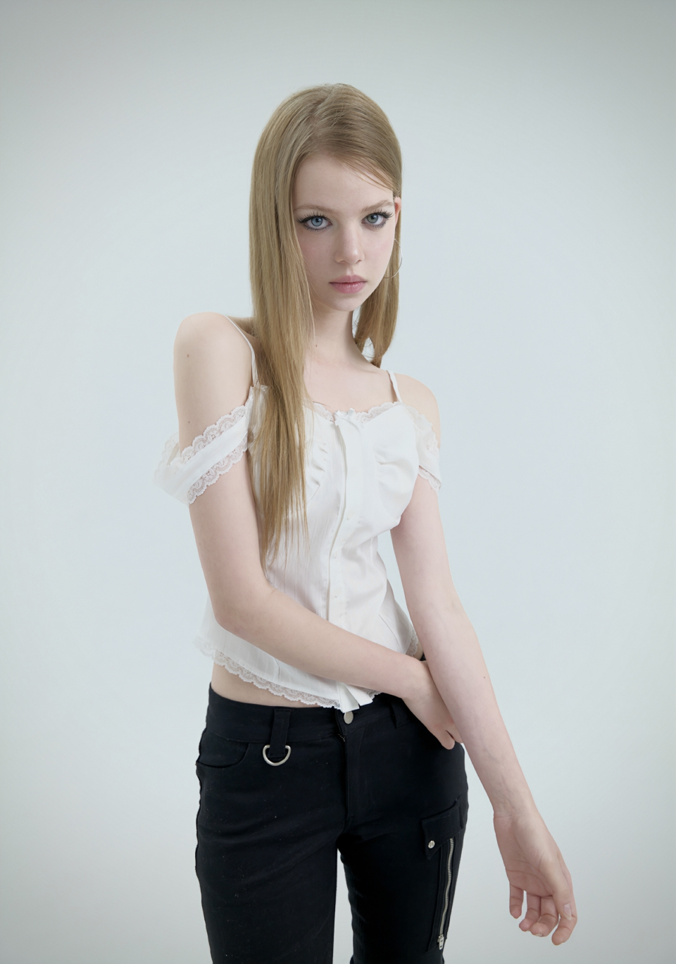 SWAN LACE RIBBON BLOUSE, WHITE - 2 COLORS WHITE