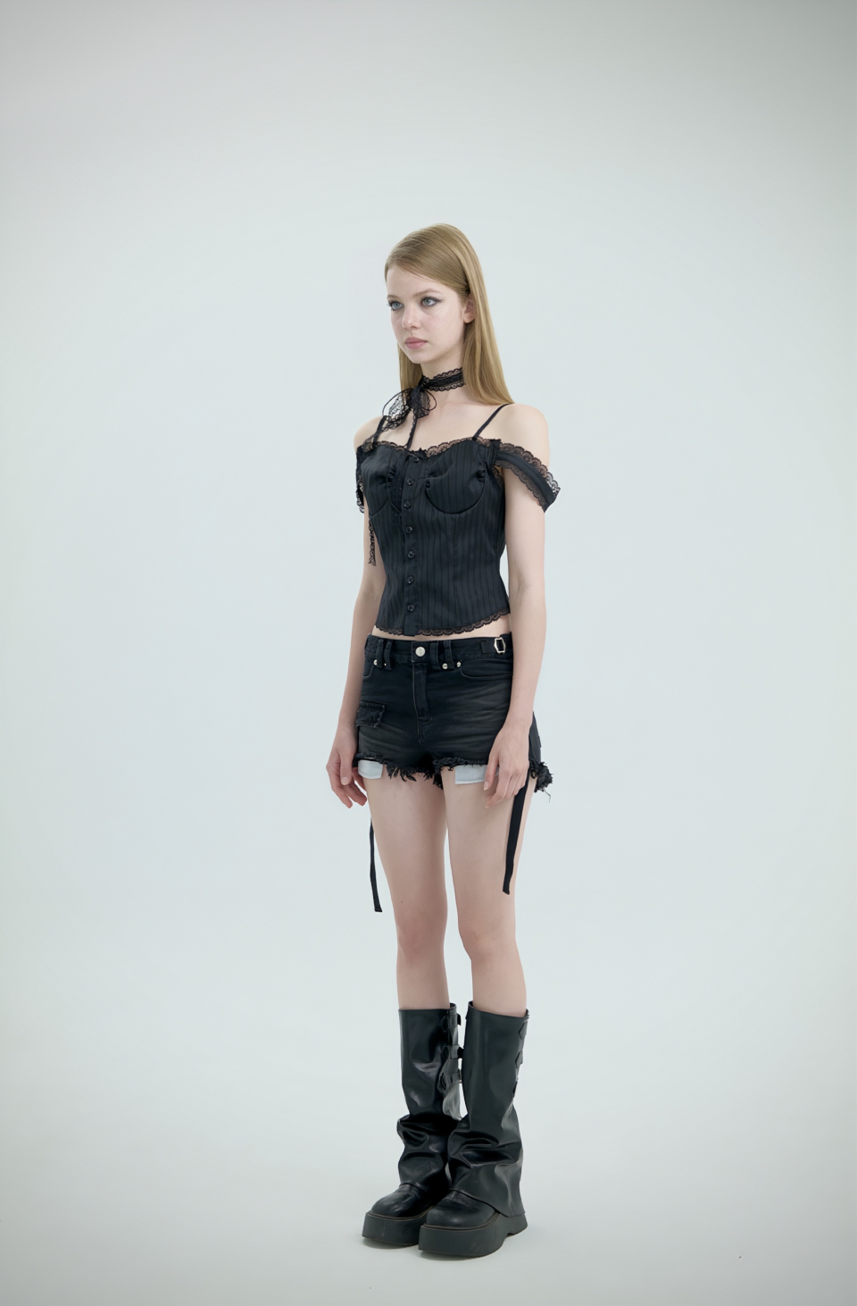 SWAN LACE RIBBON BLOUSE, WHITE - 2 COLORS BLACK