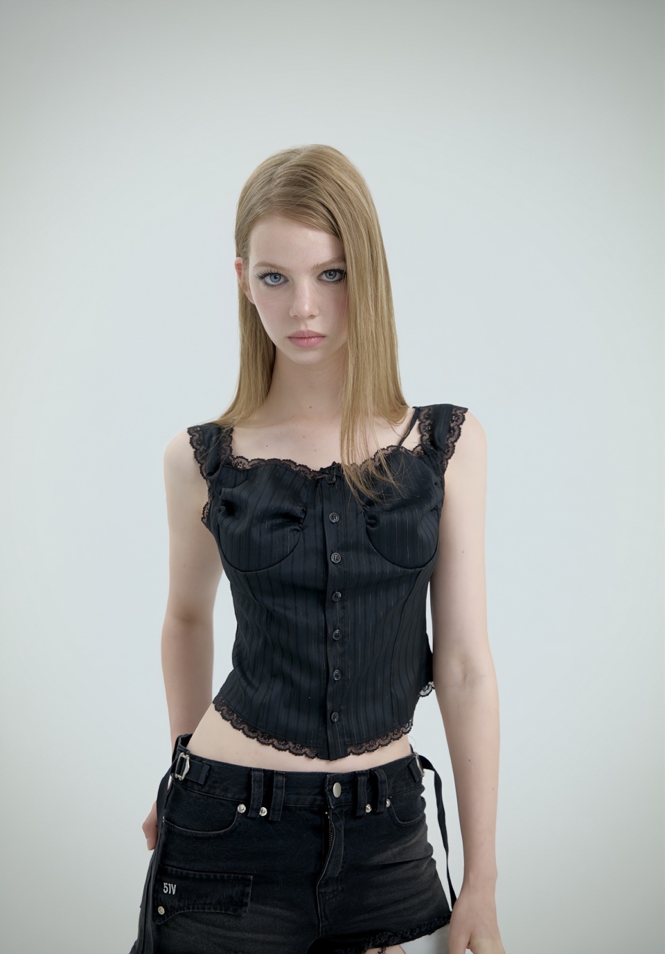 SWAN LACE RIBBON BLOUSE, WHITE - 2 COLORS BLACK