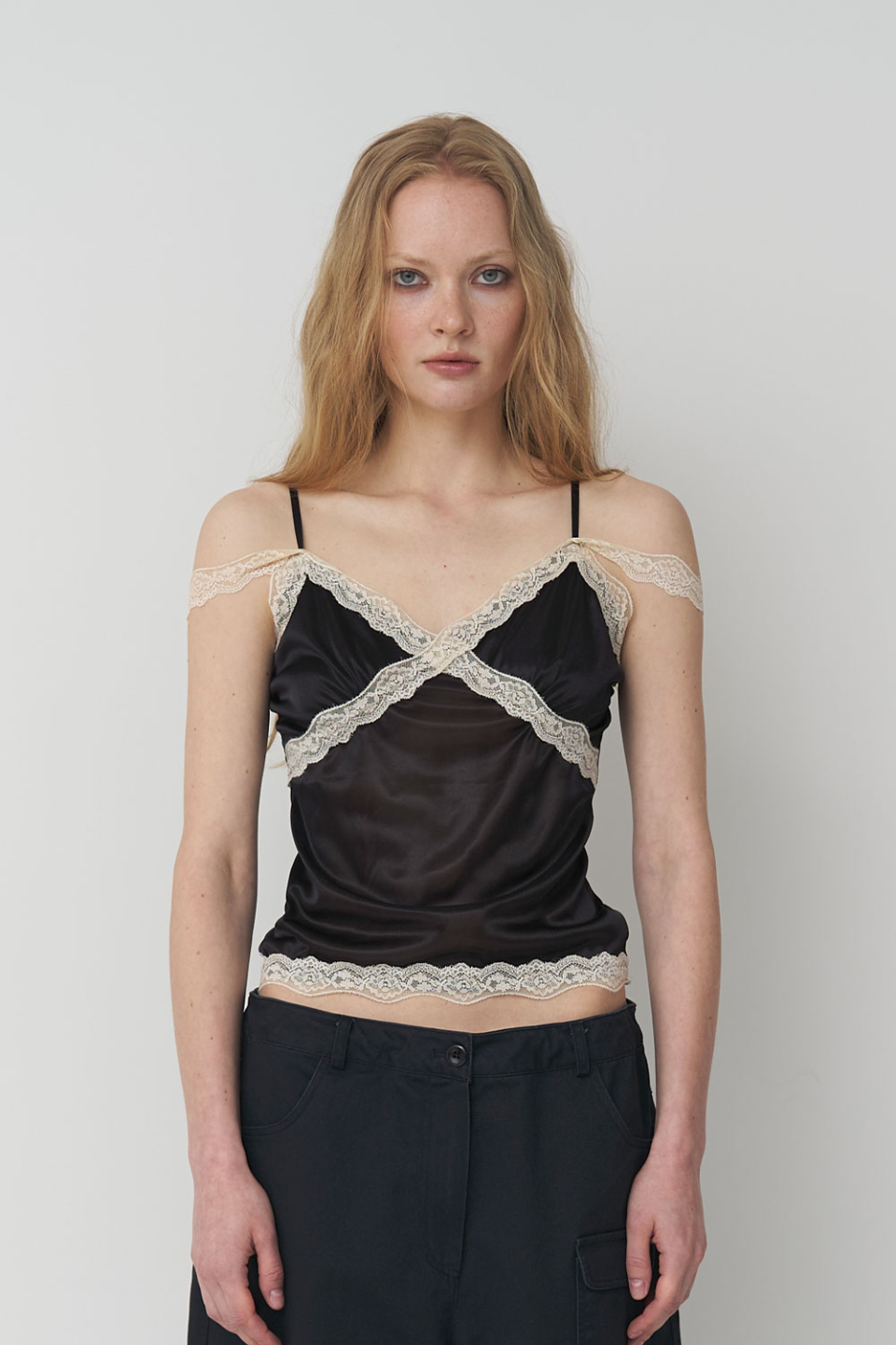 PREFERPREFER DOUBLE STRAP LACE CAMISOLE - 2 COLORS BLACK